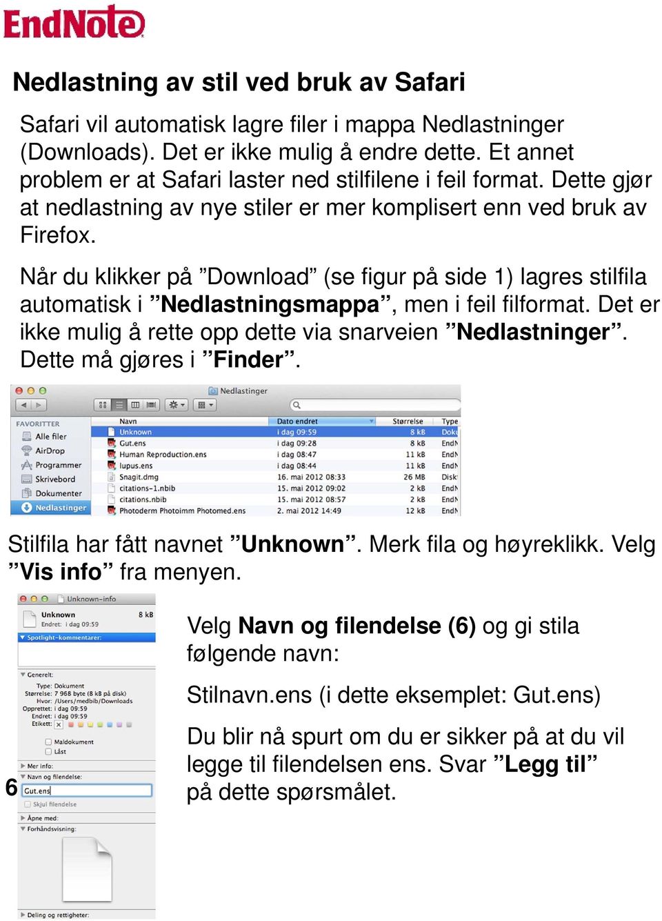 Når du klikker på Download (se figur på side 1) lagres stilfila automatisk i Nedlastningsmappa, men i feil filformat. Det er ikke mulig å rette opp dette via snarveien Nedlastninger.