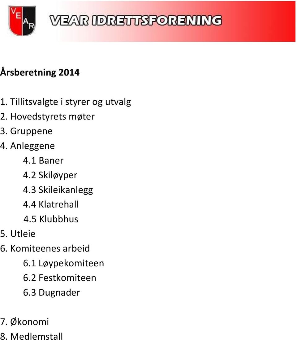 2 Skiløyper 4.3 Skileikanlegg 4.4 Klatrehall 4.5 Klubbhus 5.