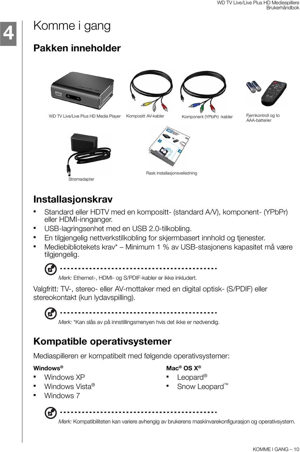 En tilgjengelig nettverkstilkobling for skjermbasert innhold og tjenester. Mediebibliotekets krav* Minimum 1 % av USB-stasjonens kapasitet må være tilgjengelig.