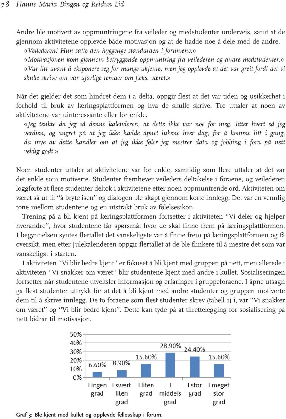 » «Var litt uvant å eksponere seg for mange ukjente, men jeg opplevde at det var greit fordi det vi skulle skrive om var ufarlige temaer om f.eks. været.