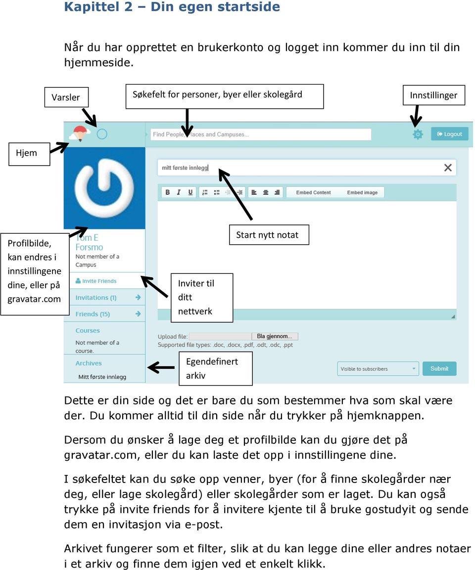 com Inviter til ditt nettverk Start nytt notat Egendefinert arkiv Dette er din side og det er bare du som bestemmer hva som skal være der. Du kommer alltid til din side når du trykker på hjemknappen.