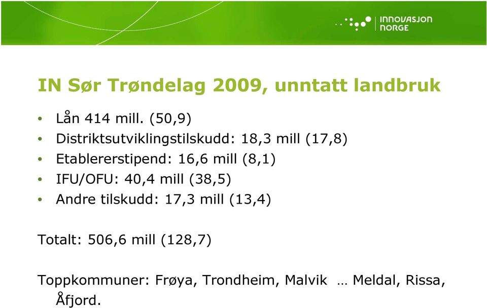 16,6 mill (8,1) IFU/OFU: 40,4 mill (38,5) Andre tilskudd: 17,3 mill