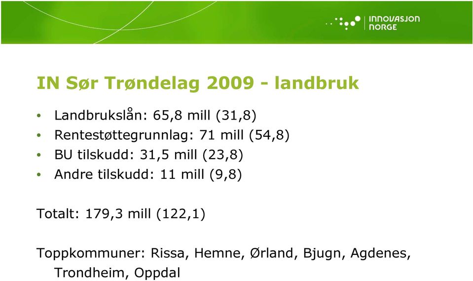 (23,8) Andre tilskudd: 11 mill (9,8) Totalt: 179,3 mill (122,1)