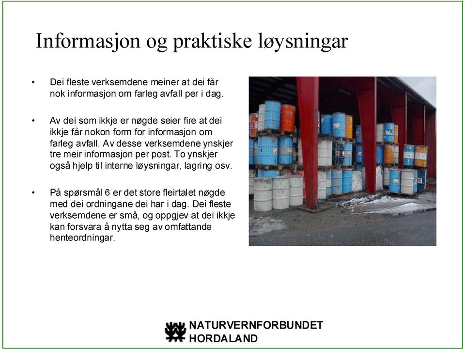 Av desse verksemdene ynskjer tre meir informasjon per post. To ynskjer også hjelp til interne løysningar, lagring osv.