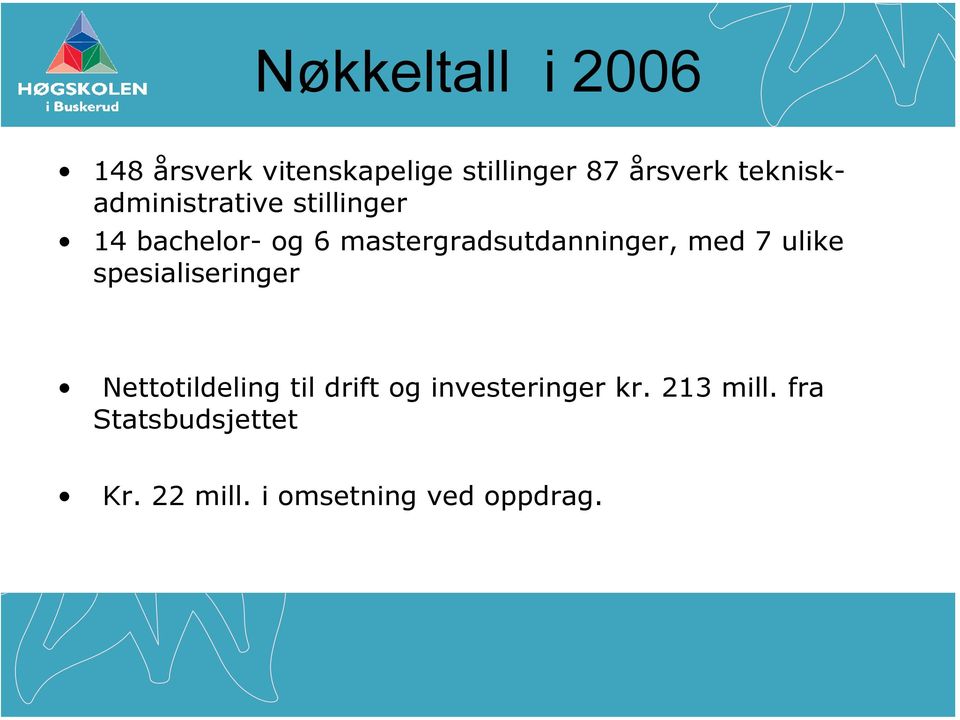 mastergradsutdanninger, med 7 ulike spesialiseringer Nettotildeling