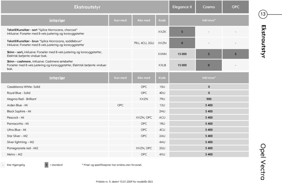 betjente vinduer bak. Skinn cashmere, inklusive: Cashmere setebelter Forseter med 8-veis justering og korsryggstøtter, Elektrisk betjente vinduer bak.