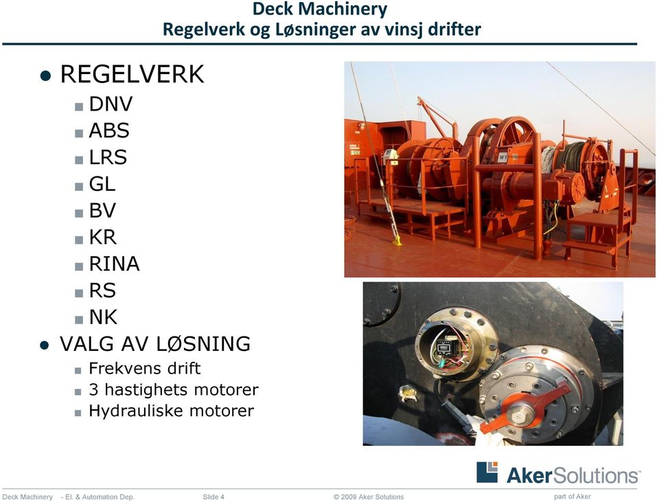 Hydrauliske motorer Deck Machinery Regelverk og