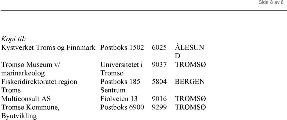 Fiskeridirektoratet region Postboks 185 5804 BERGEN Troms Sentrum