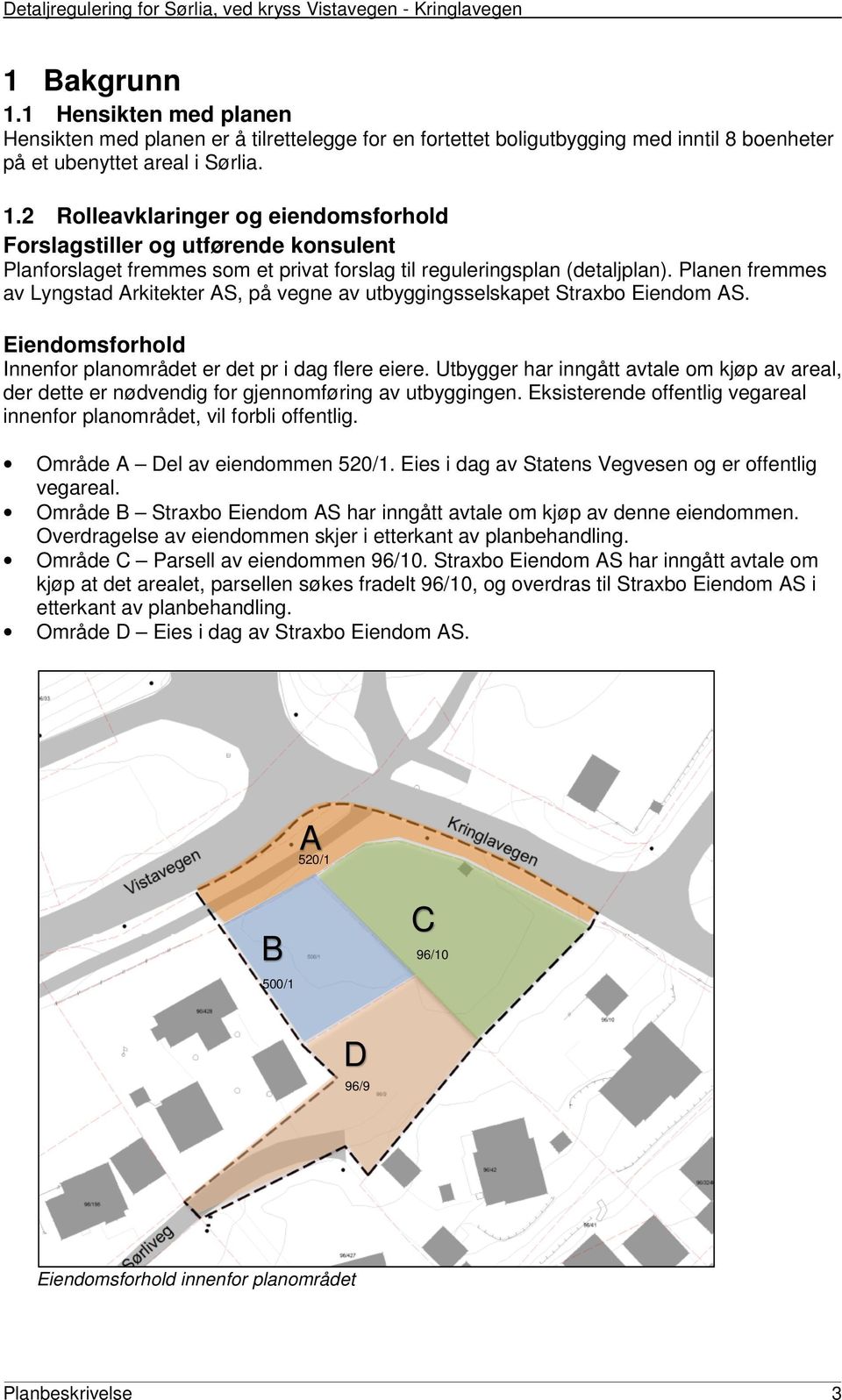 Utbygger har inngått avtale om kjøp av areal, der dette er nødvendig for gjennomføring av utbyggingen. Eksisterende offentlig vegareal innenfor planområdet, vil forbli offentlig.