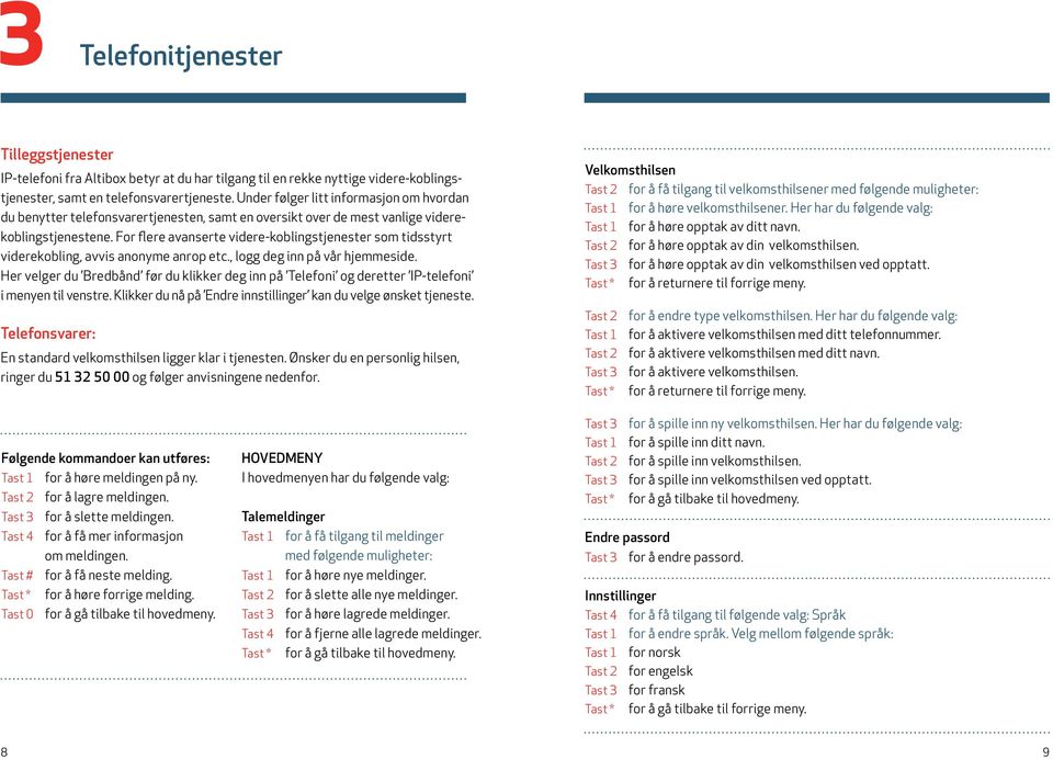 For flere avanserte videre-koblingstjenester som tidsstyrt viderekobling, avvis anonyme anrop etc., logg deg inn på vår hjemmeside.