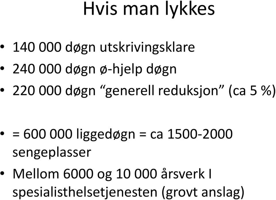 %) = 600 000 liggedøgn = ca 1500-2000 sengeplasser Mellom