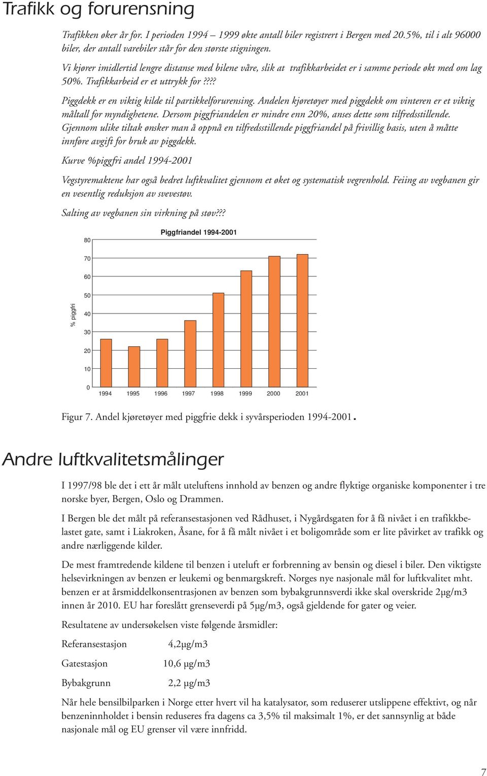 ??? Piggdekk er en viktig kilde til partikkelforurensing. Andelen kjøretøyer med piggdekk om vinteren er et viktig måltall for myndighetene.