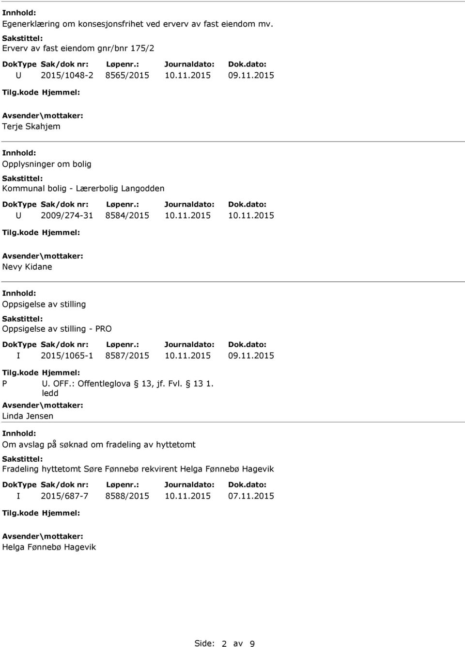 2009/274-31 8584/2015 Nevy Kidane Oppsigelse av stilling Oppsigelse av stilling - PRO 2015/1065-1 8587/2015 P. OFF.