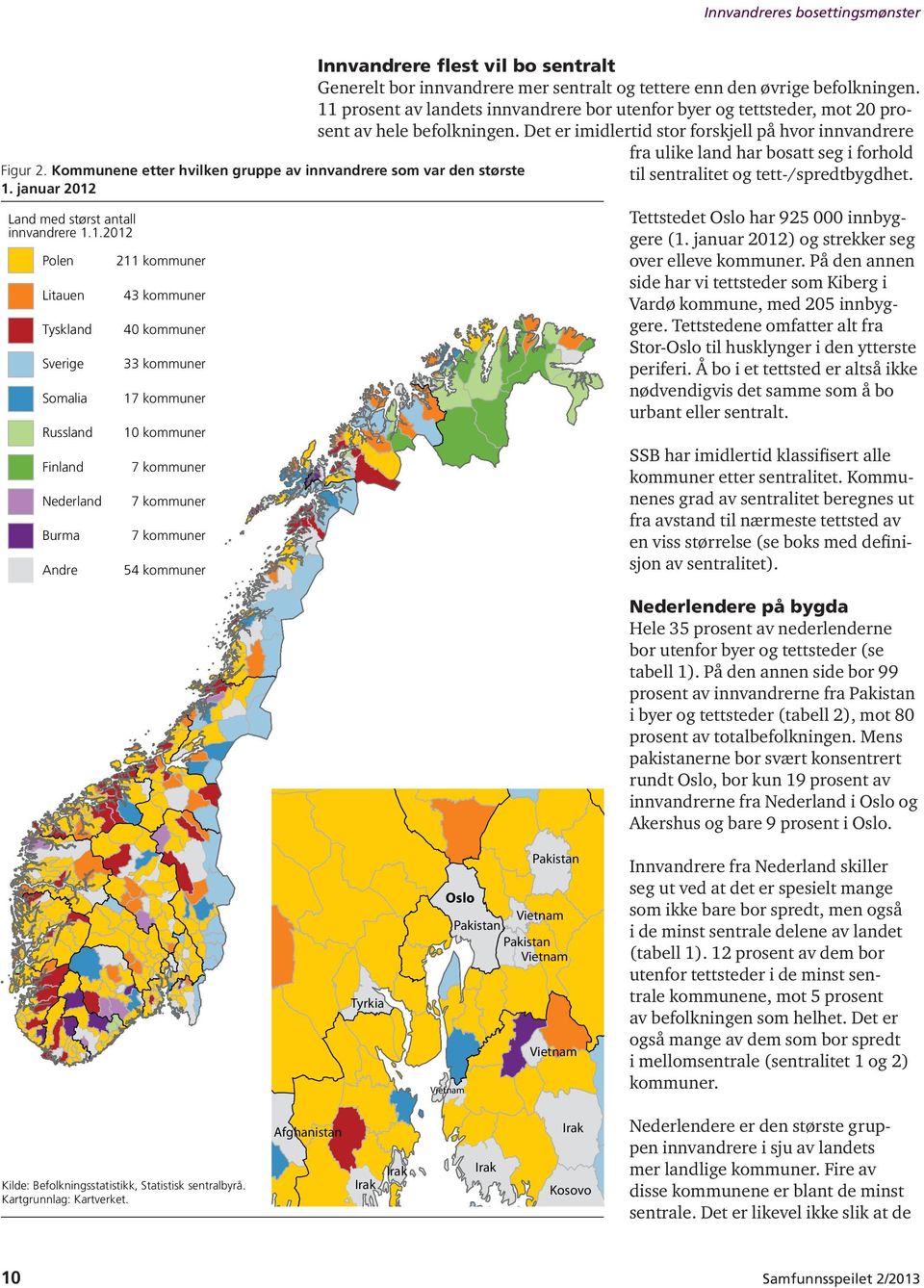 Det er imidlertid stor forskjell på hvor innvandrere fra ulike land har bosatt seg i forhold Figur 2.