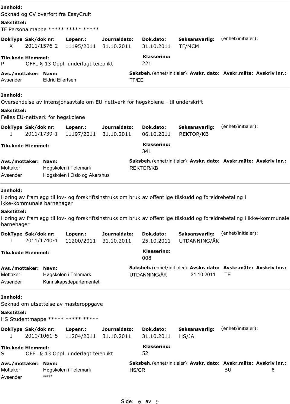 2011 REKTOR/KB Høgskolen i Oslo og Akershus 341 REKTOR/KB Høring av framlegg til lov- og forskriftsinstruks om bruk av offentlige tilskudd og foreldrebetaling i ikke-kommunale barnehager Høring av