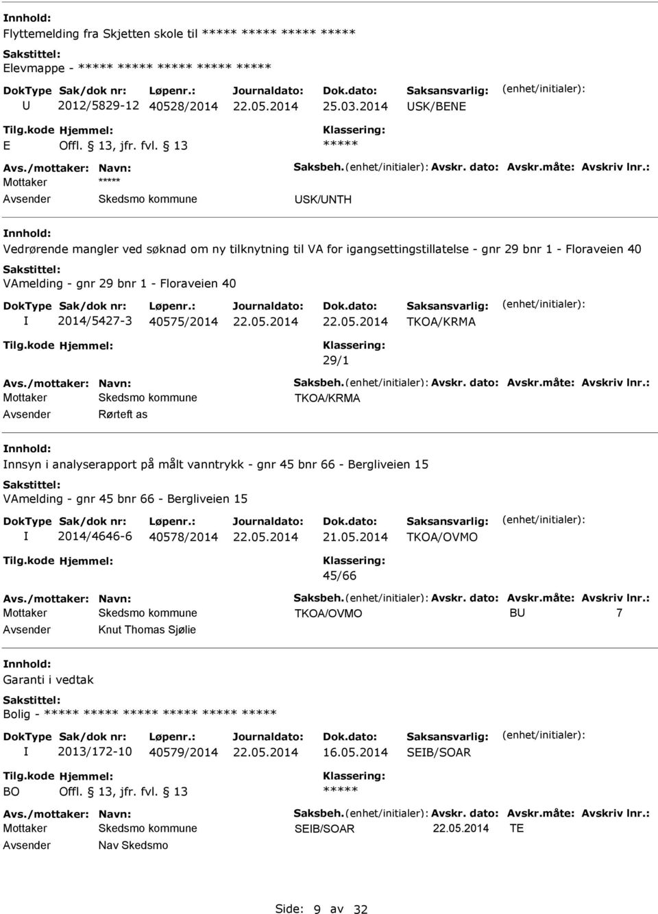 TKOA/KRMA 29/1 Avs./mottaker: Navn: Saksbeh. Avskr. dato: Avskr.måte: Avskriv lnr.