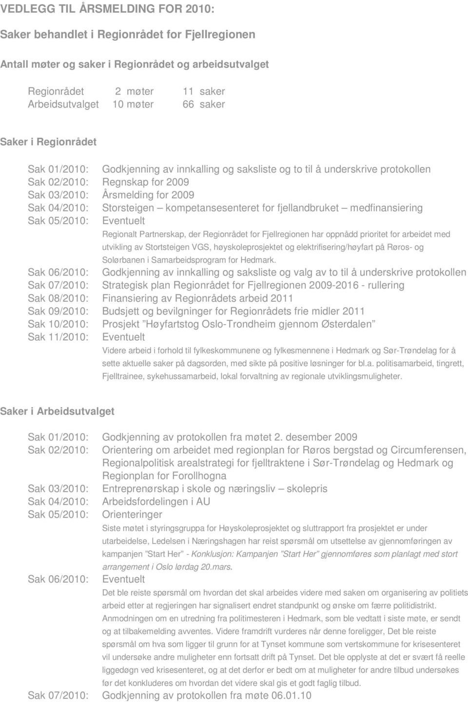 kompetansesenteret for fjellandbruket medfinansiering Sak 05/2010: Regionalt Partnerskap, der Regionrådet for Fjellregionen har oppnådd prioritet for arbeidet med utvikling av Stortsteigen VGS,