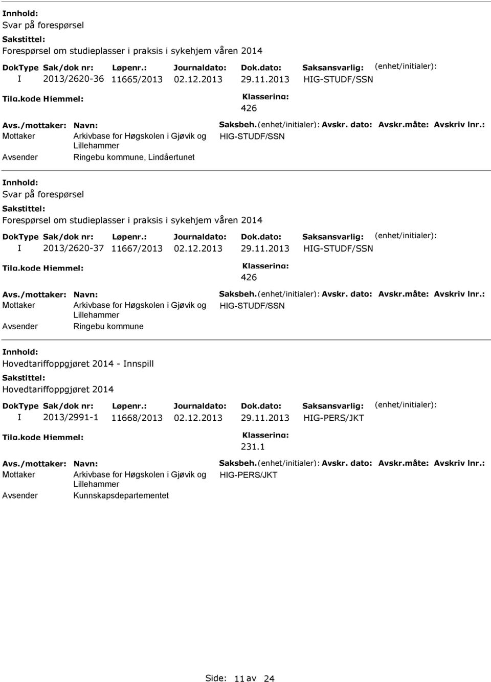 sykehjem våren 2014 2013/2620-37 11667/2013 HG-TDF/N 426 Mottaker HG-TDF/N Ringebu kommune Hovedtariffoppgjøret