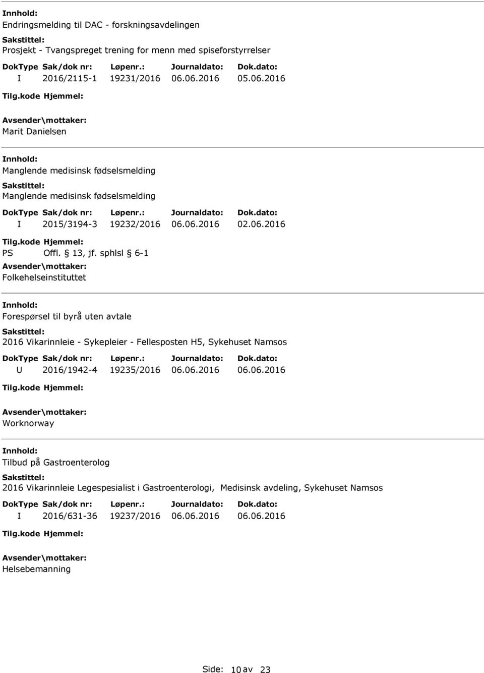 Forespørsel til byrå uten avtale 2016 Vikarinnleie - Sykepleier - Fellesposten H5, Sykehuset Namsos 2016/1942-4 19235/2016 Worknorway Tilbud på