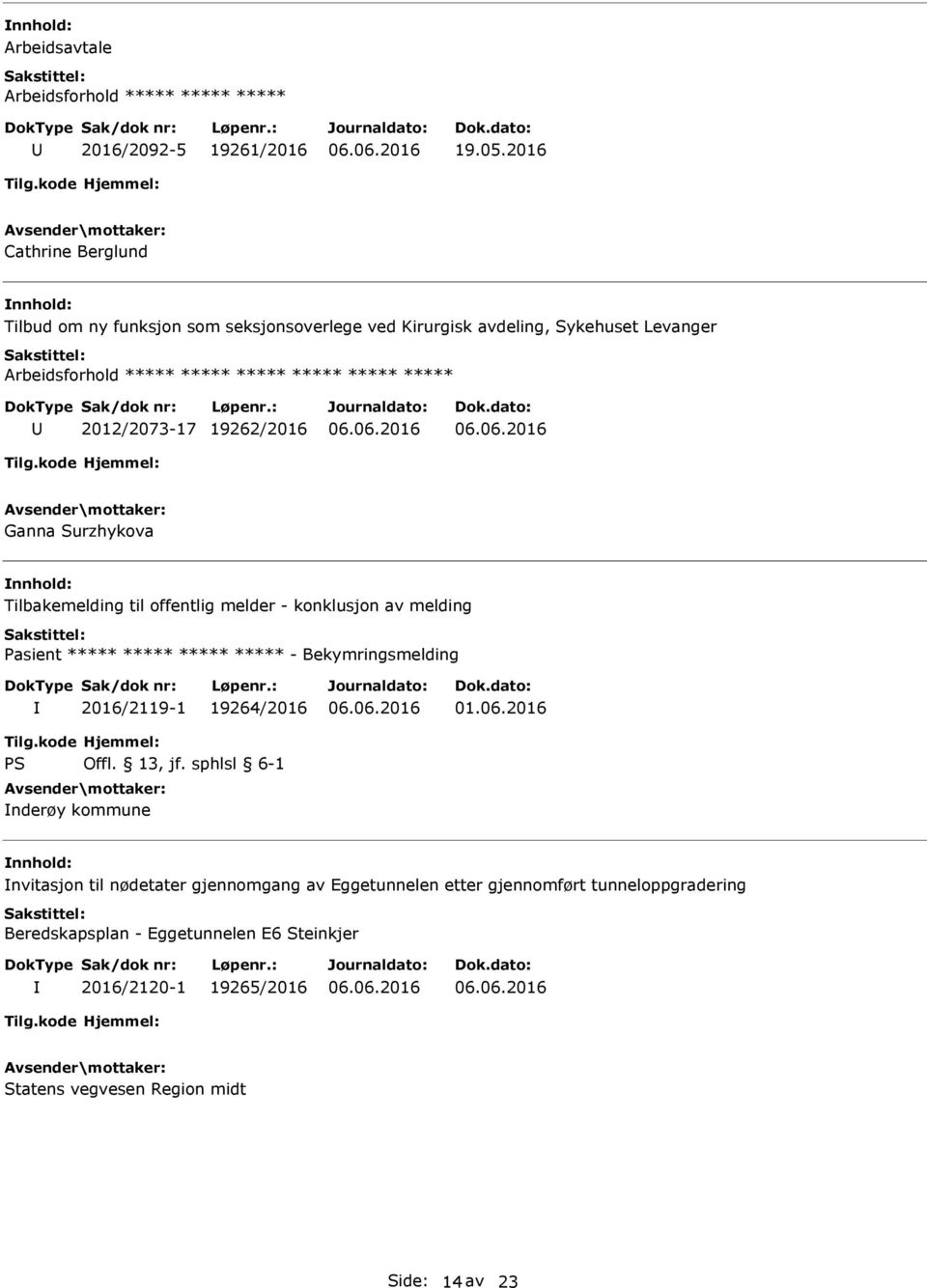 Ganna Surzhykova Tilbakemelding til offentlig melder - konklusjon av melding Pasient ***** ***** ***** ***** - Bekymringsmelding 2016/2119-1