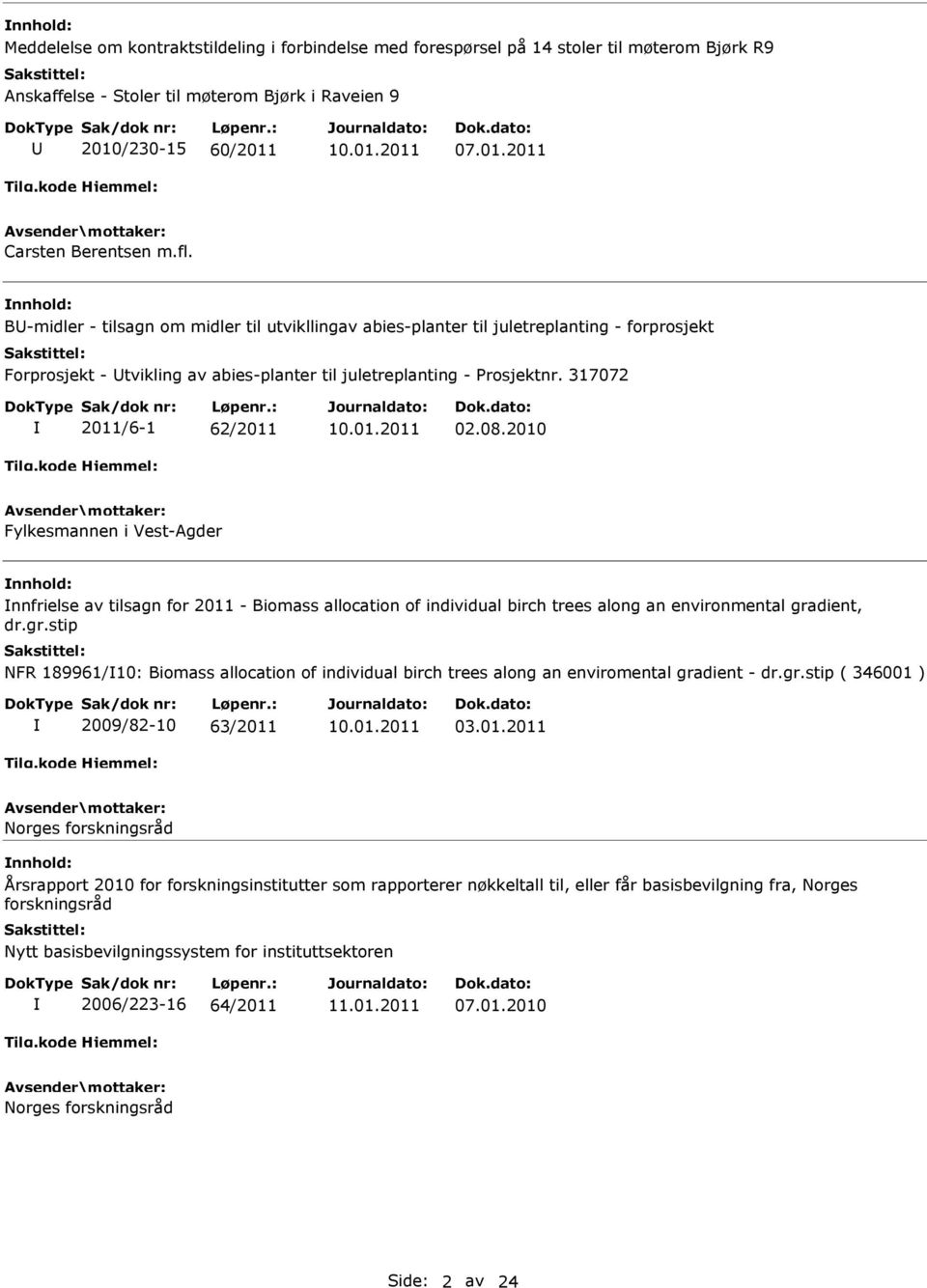 01.2011 02.08.2010 Fylkesmannen i Vest-Agder nnfrielse av tilsagn for 2011 - Biomass allocation of individual birch trees along an environmental gra