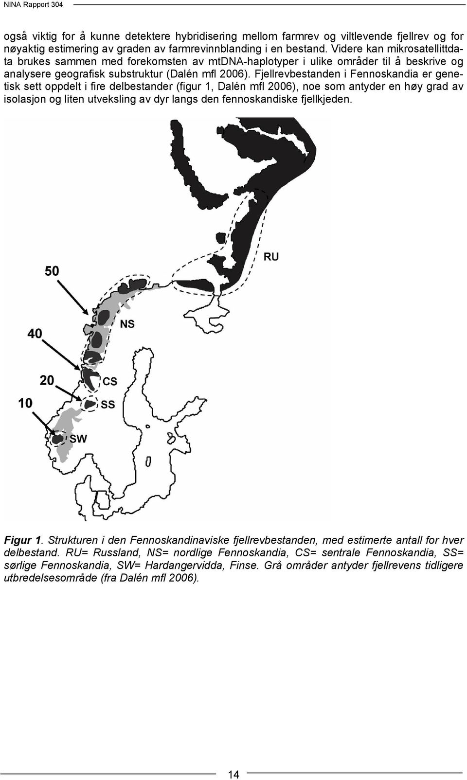Fjellrevbestanden i Fennoskandia er genetisk sett oppdelt i fire delbestander (figur 1, Dalén mfl 2006), noe som antyder en høy grad av isolasjon og liten utveksling av dyr langs den fennoskandiske