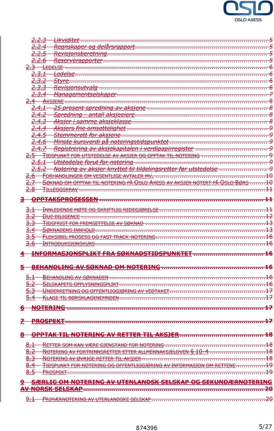 .. 9 2.4.6 Minste kursverdi på noteringstidspunktet... 9 2.4.7 Registrering av aksjekapitalen i verdipapirregister... 9 2.5 TIDSPUNKT FOR UTSTEDELSE AV AKSJER OG OPPTAK TIL NOTERING... 9 2.5.1 Utstedelse forut for notering.