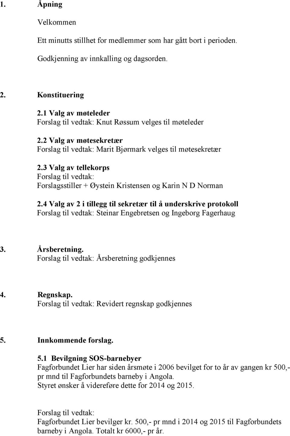 3 Valg av tellekorps Forslag til vedtak: Forslagsstiller + Øystein Kristensen og Karin N D Norman 2.