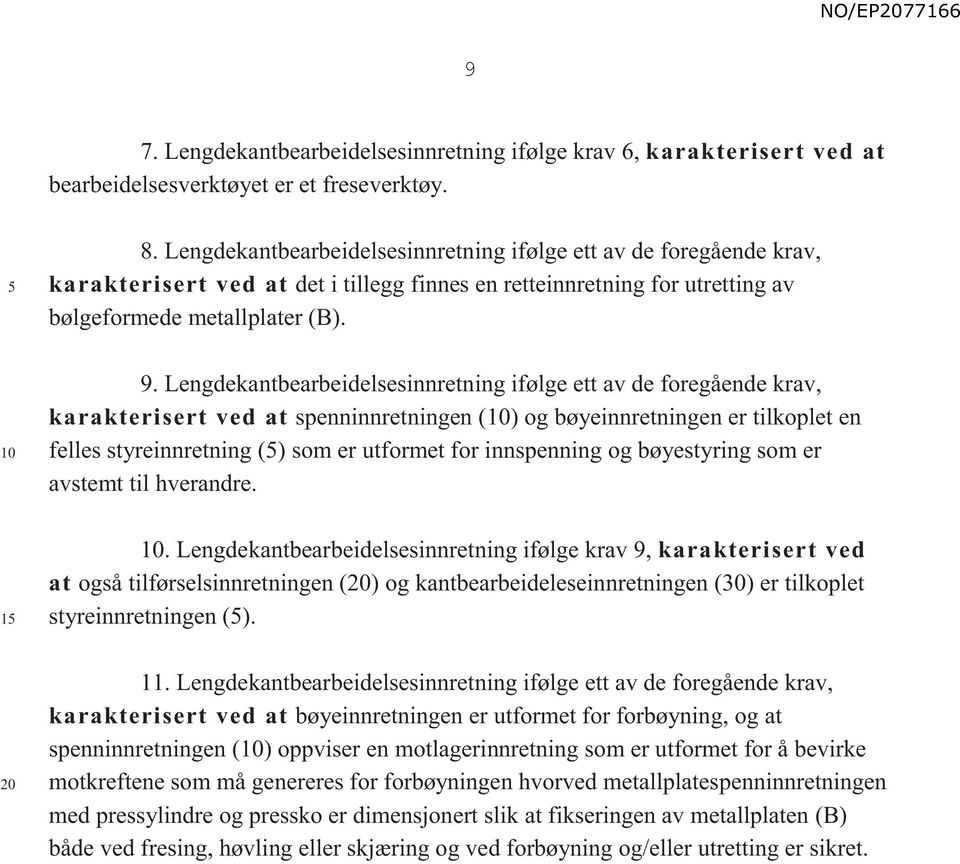 Lengdekantbearbeidelsesinnretning ifølge ett av de foregående krav, karakterisert ved at spenninnretningen () og bøyeinnretningen er tilkoplet en felles styreinnretning () som er utformet for