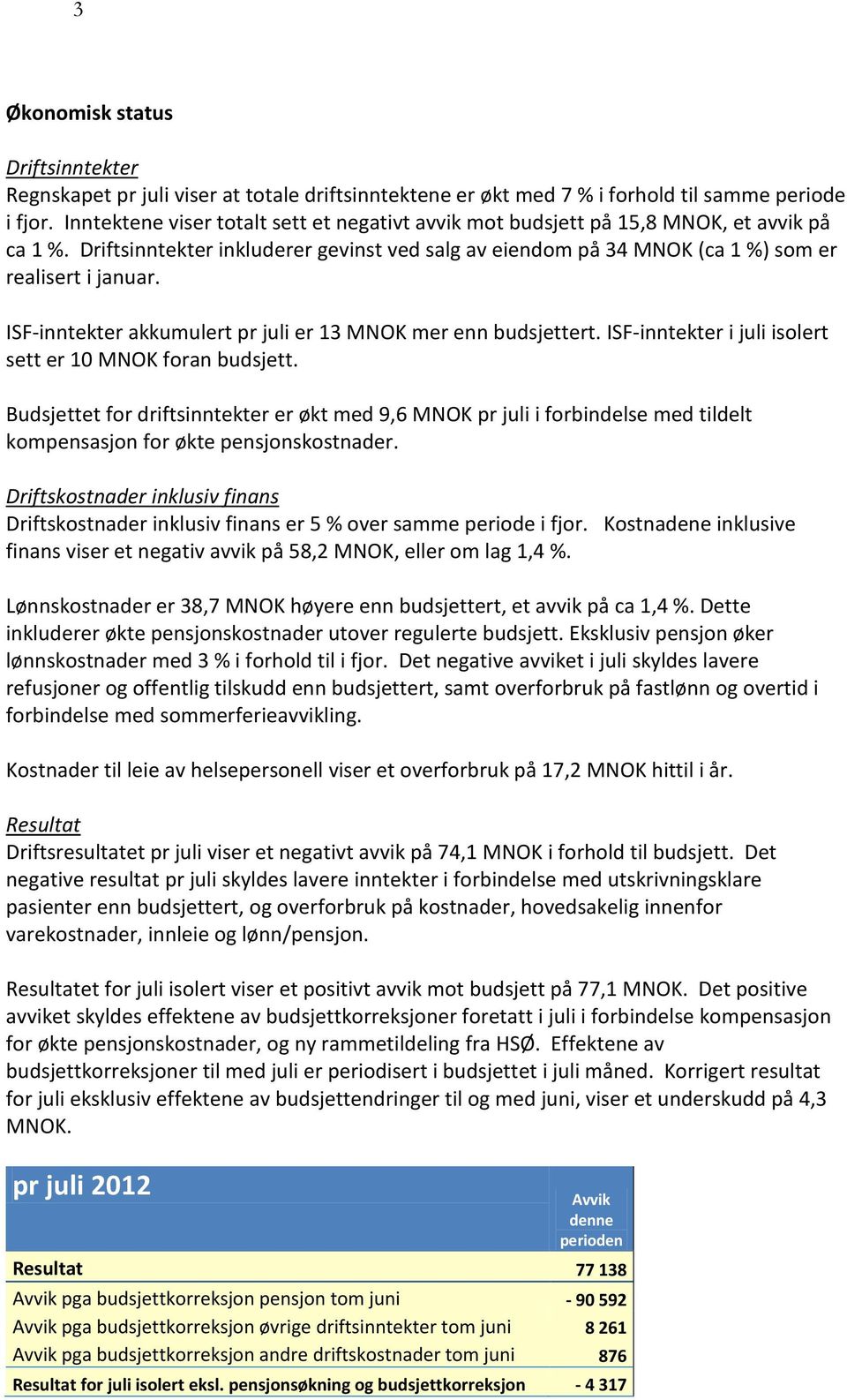 ISF-inntekter akkumulert pr juli er 13 MNOK mer enn budsjettert. ISF-inntekter i juli isolert sett er 10 MNOK foran budsjett.