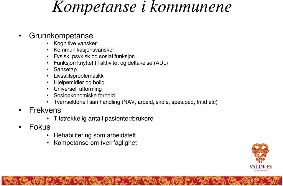 bolig Universell utforming Sosioøkonomiske forhold Tverrsektoriell samhandling (NAV, arbeid, skole, spes.