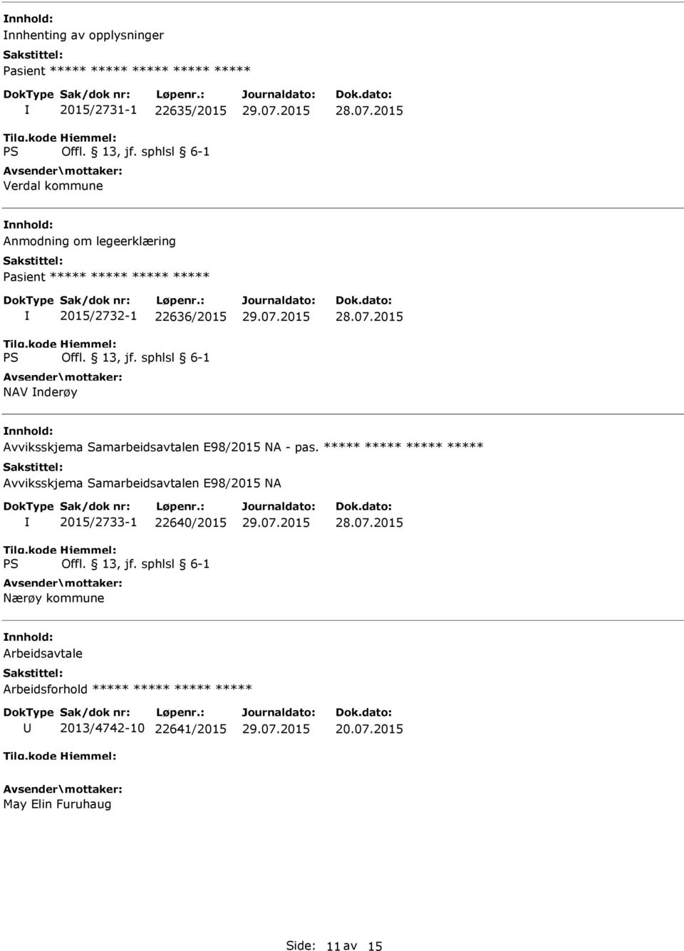 ***** ***** ***** ***** Avviksskjema Samarbeidsavtalen E98/2015 NA 2015/2733-1 22640/2015 Nærøy