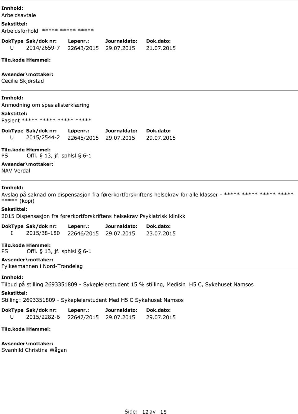 helsekrav for alle klasser - ***** ***** ***** ***** ***** (kopi) 2015 Dispensasjon fra førerkortforskriftens helsekrav Psykiatrisk klinikk 2015/38-180