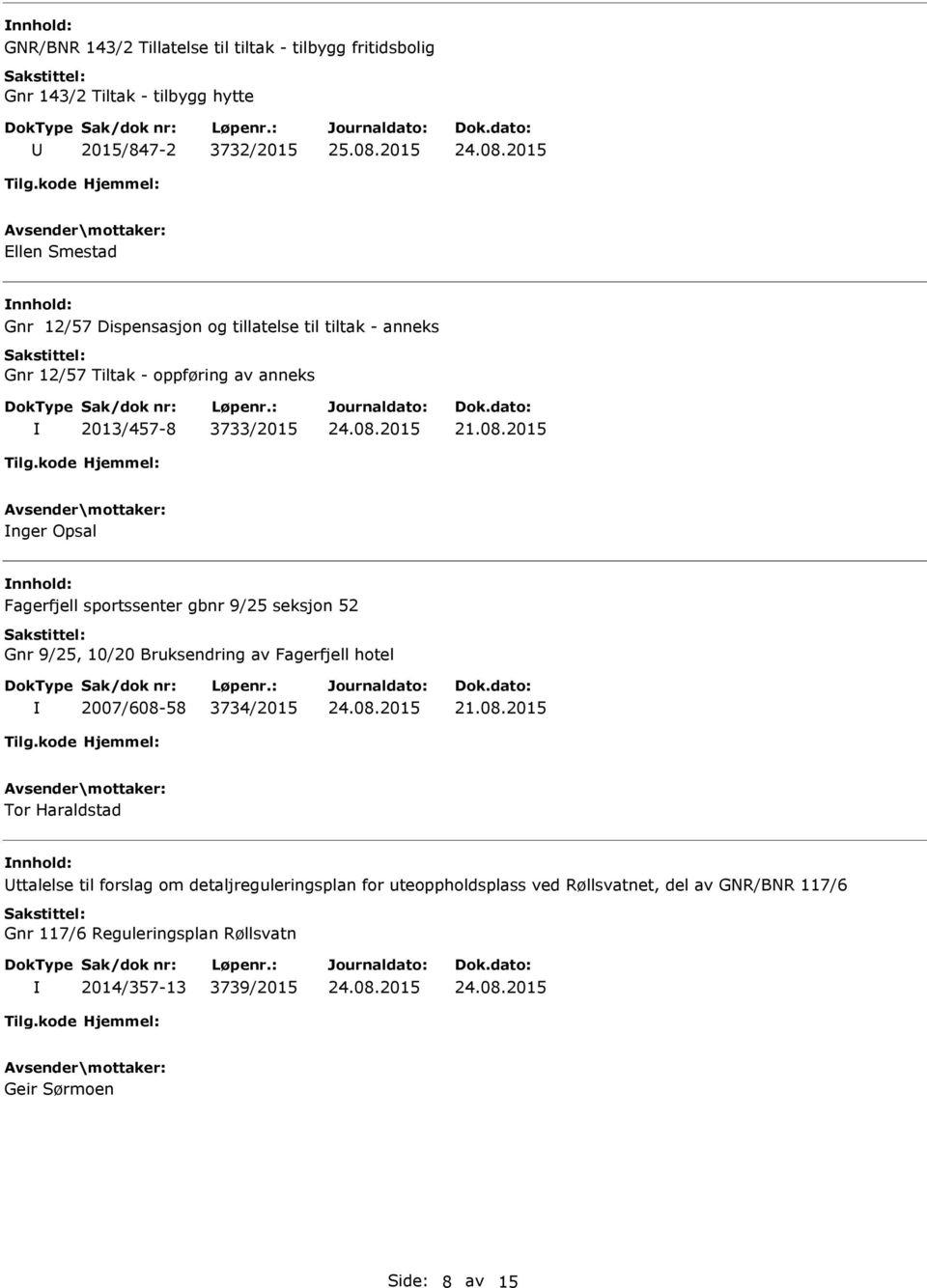 gbnr 9/25 seksjon 52 Gnr 9/25, 10/20 Bruksendring av Fagerfjell hotel 2007/608-58 3734/2015 Tor Haraldstad ttalelse til forslag om