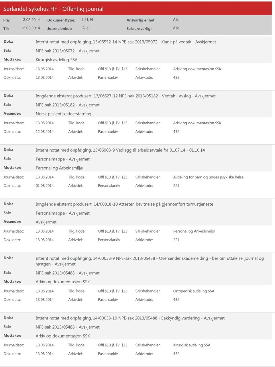 2014 Arkivdel: Pasientarkiv Arkivkode: 432 Internt notat med oppfølging, 13/06903-9 Vedlegg til arbeidsavtale fra 01.07.14-01.10.14 Personalmappe - Avdeling for barn og unges psykiske helse Dok.