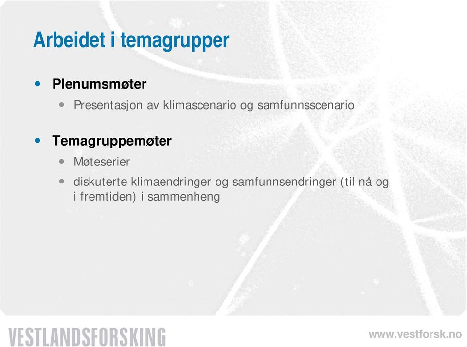 Temagruppemøter Møteserier diskuterte