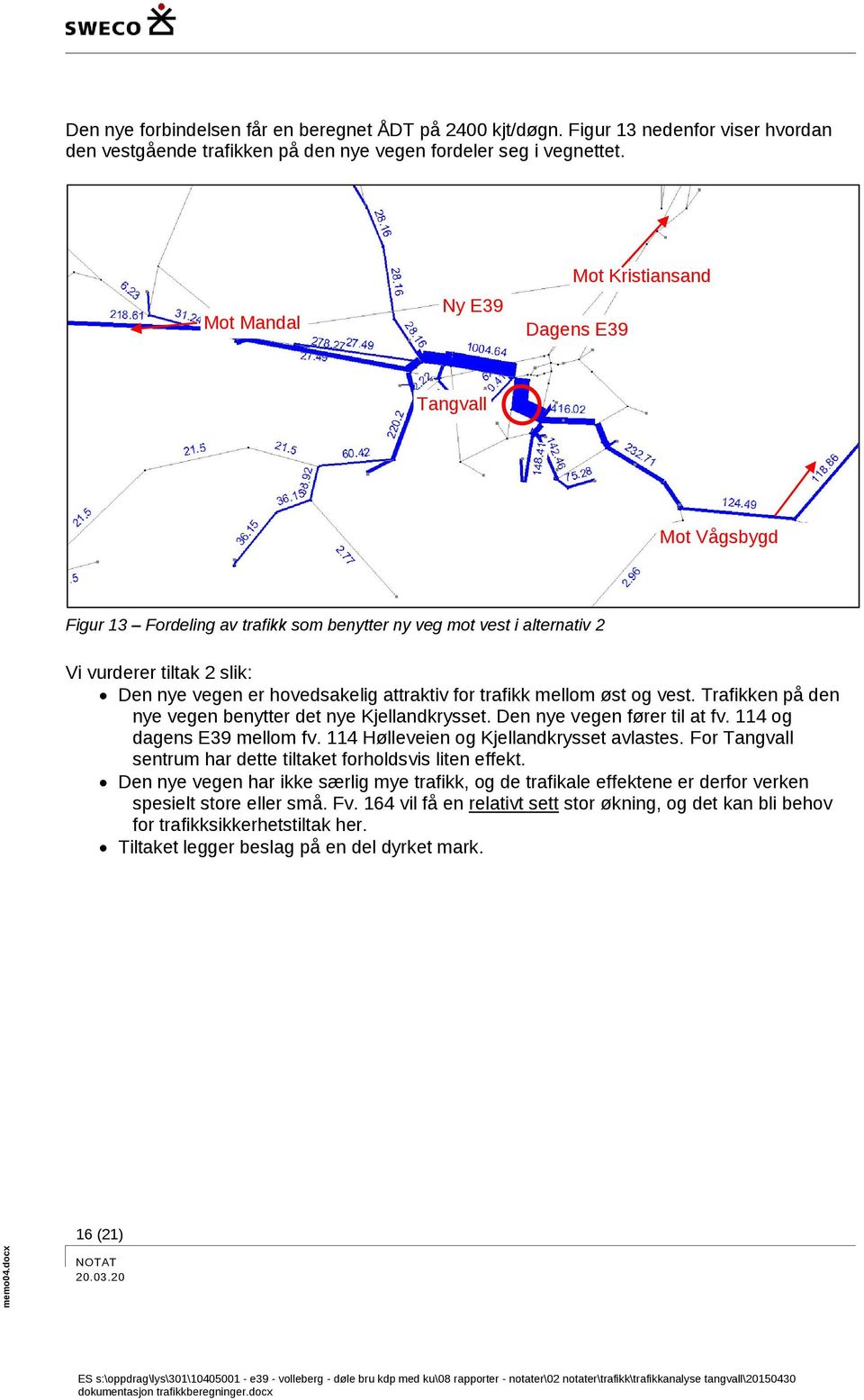 attraktiv for trafikk mellom øst og vest. Trafikken på den nye vegen benytter det nye Kjellandkrysset. Den nye vegen fører til at fv. 114 og dagens E39 mellom fv.