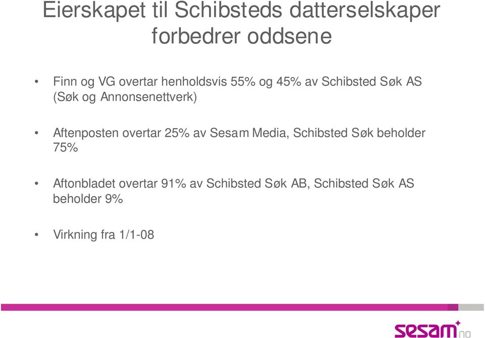 Aftenposten overtar 25% av Sesam Media, Schibsted Søk beholder 75%