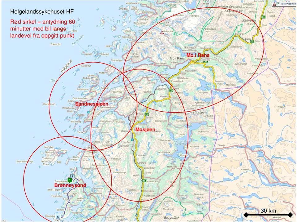 landevei fra oppgitt punkt Mo i Rana