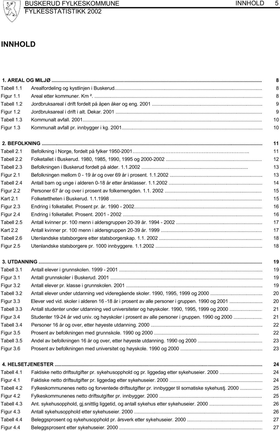 1 Befolkning i Norge, fordelt på fylker 1950-2001.. 11 Tabell 2.2 Folketallet i Buskerud. 1980, 1985, 1990, 1995 og 2000-2002... 12 Tabell 2.3 Befolkningen i Buskerud fordelt på alder. 1.1.2002... 13 Figur 2.