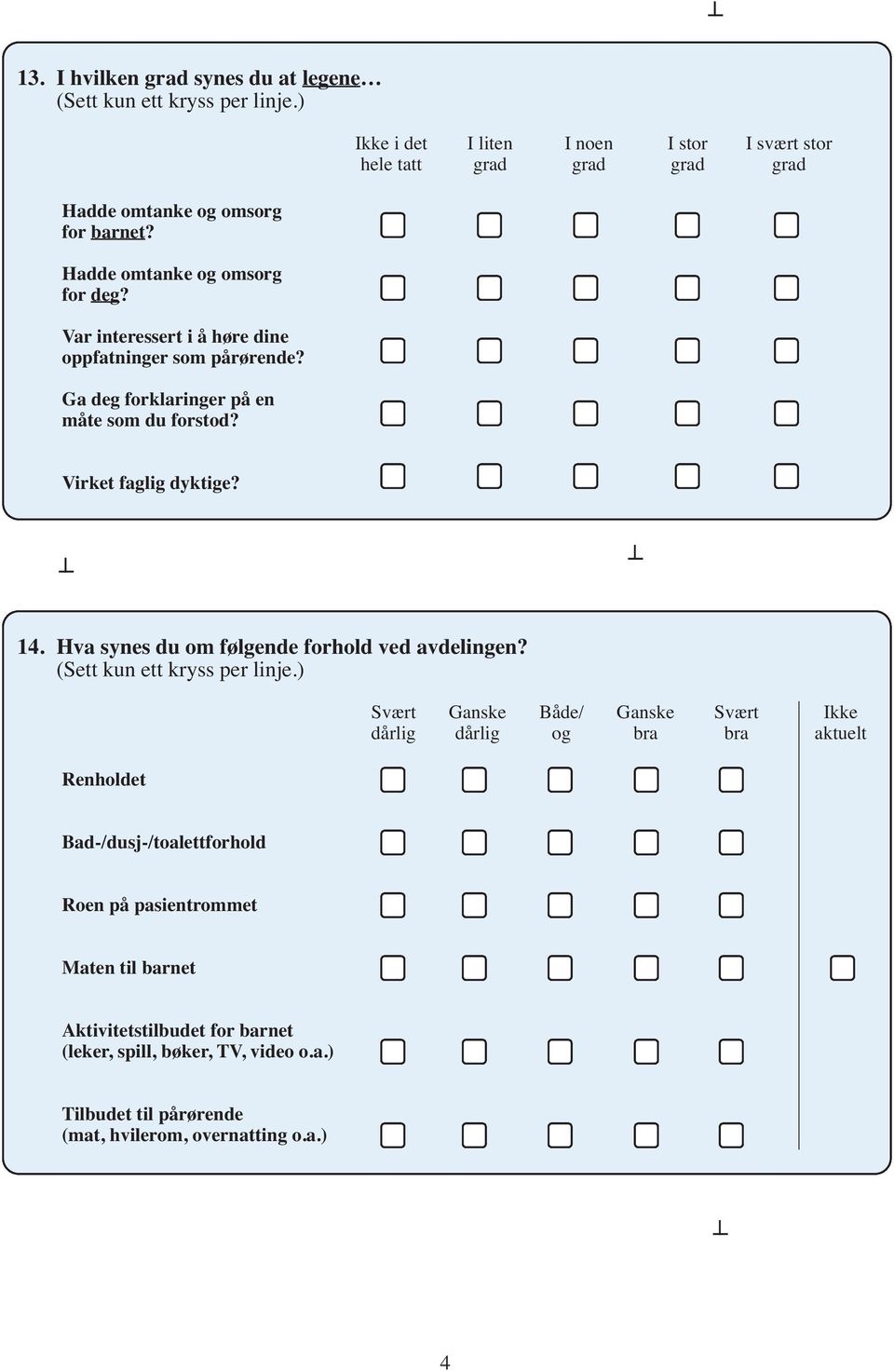 Hva synes du om følgende forhold ved avdelingen? (Sett kun ett kryss per linje.