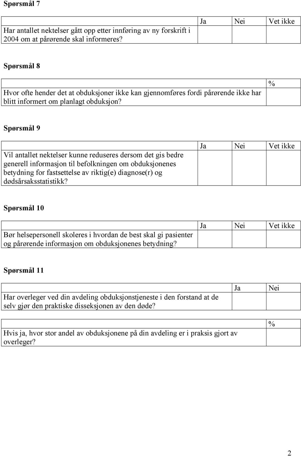 Spørsmål 9 Vil antallet nektelser kunne reduseres dersom det gis bedre generell informasjon til befolkningen om obduksjonenes betydning for fastsettelse av riktig(e) diagnose(r) og