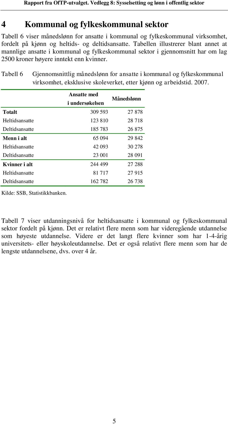 Tabell 6 Gjennomsnittlig månedslønn for ansatte i kommunal og fylkeskommunal virksomhet, eksklusive skoleverket, etter kjønn og arbeidstid. 2007.
