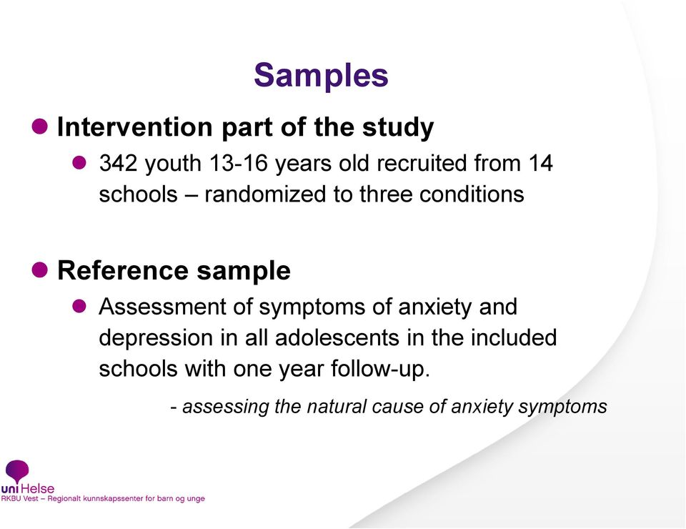 of symptoms of anxiety and depression in all adolescents in the included