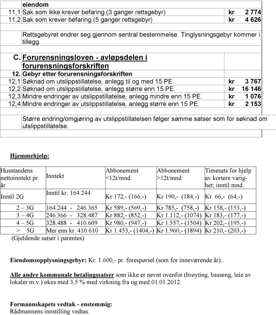 kr 3 767 12,2 Søknad om utslippstillatelse, anlegg større enn 15 PE. kr 16 146 12,3 Mindre endringer av utslippstillatelse, anlegg mindre enn 15 PE.