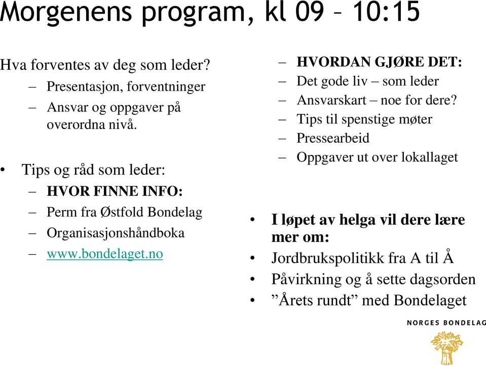 Tips og råd som leder: HVOR FINNE INFO: Perm fra Østfold Bondelag Organisasjonshåndboka www.bondelaget.