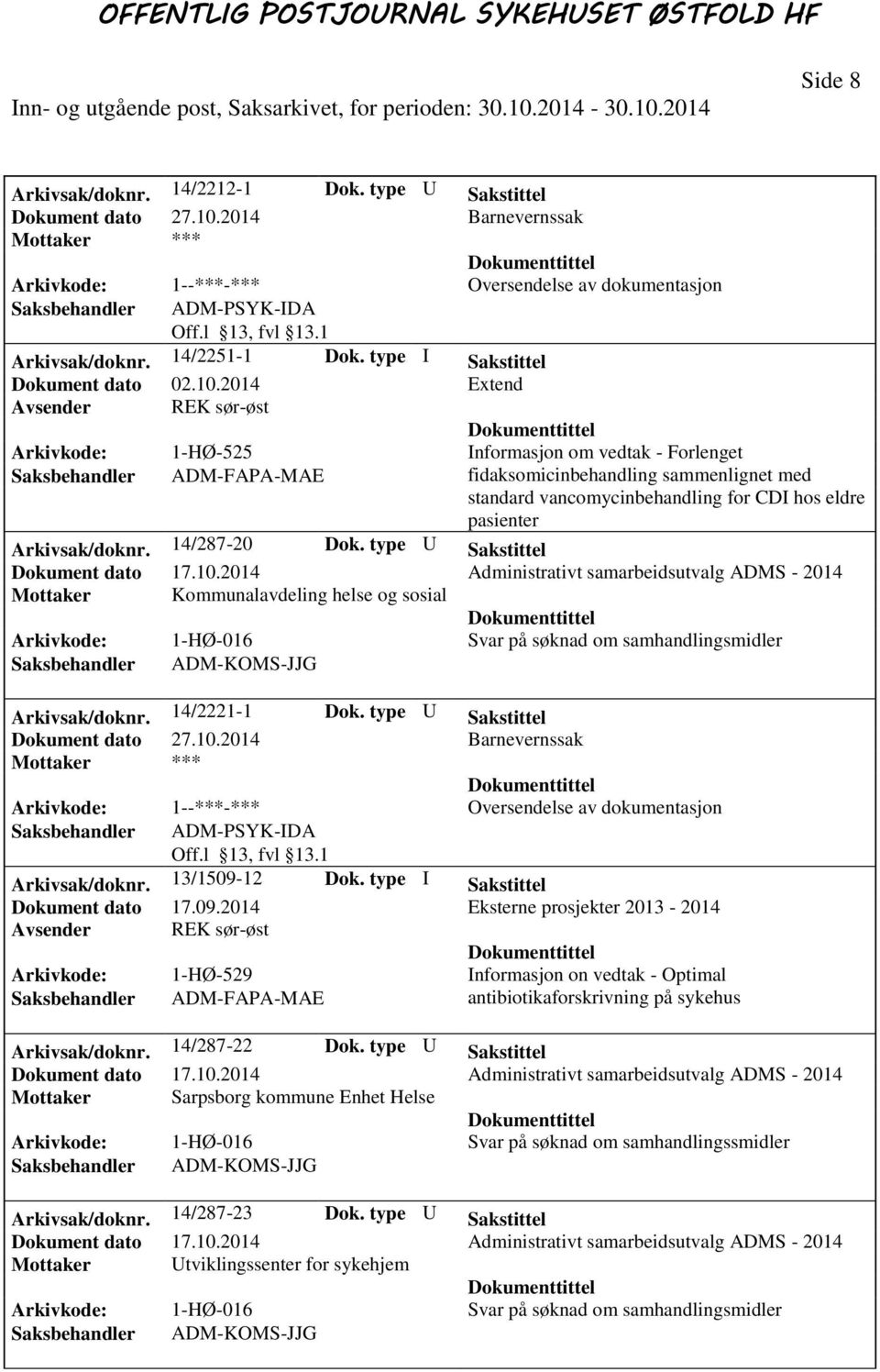 2014 Extend Avsender REK sør-øst Arkivkode: 1-HØ-525 Informasjon om vedtak - Forlenget fidaksomicinbehandling sammenlignet med standard vancomycinbehandling for CDI hos eldre pasienter Arkivsak/doknr.