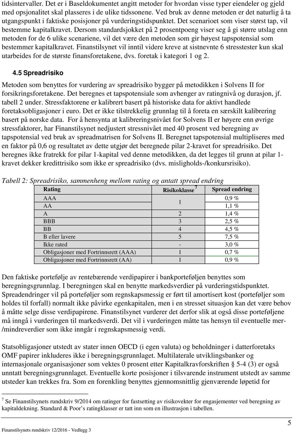 Dersom standardsjokket på 2 prosentpoeng viser seg å gi større utslag enn metoden for de 6 ulike scenariene, vil det være den metoden som gir høyest tapspotensial som bestemmer kapitalkravet.