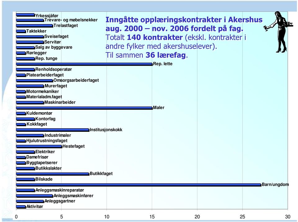 faget Maskinarbeider Kuldemontør Kontorfag Kokkfaget Industrimaler Hjulutrustningsfaget Hestefaget Elektriker Damefrisør Byggtapetserer Butikkslakter Bilskade