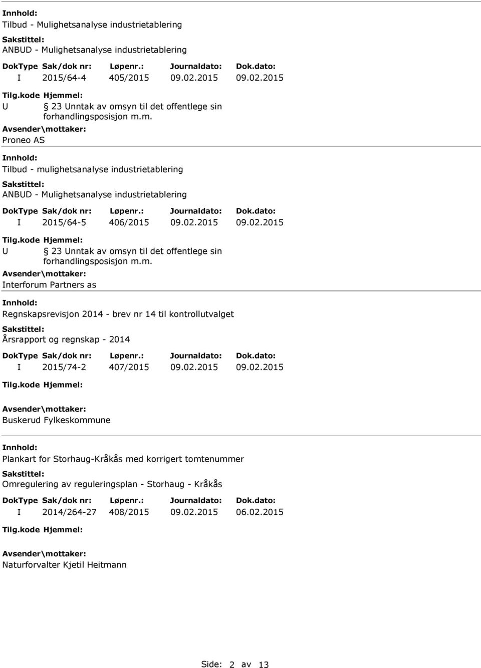 m. Proneo AS nnhold: Tilbud - mulighetsanalyse industrietablering ANBD - Mulighetsanalyse industrietablering 2015/64-5 406/2015 23 nntak av omsm.